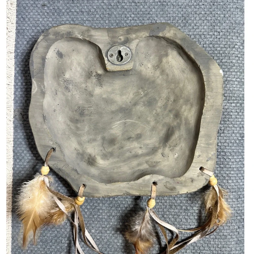 Southwestern Buffalo Bear Wall Art Set Resin Petroglyph Plaques Feathers Beads